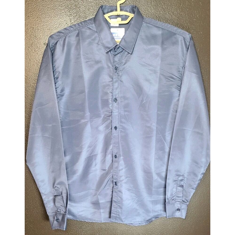 NWT NOSIIJATDN Japan Mens 5XL L/S Button Up Shirt Dark Blue CHECK MEASUREMENTS